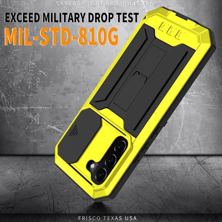 For Samsung Galaxy S22 5G R-JUST Sliding Camera Metal + Silicone Holder Phone Case(Yellow)
