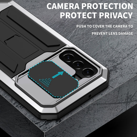 For Samsung Galaxy S22 5G R-JUST Sliding Camera Metal + Silicone Holder Phone Case(Silver)