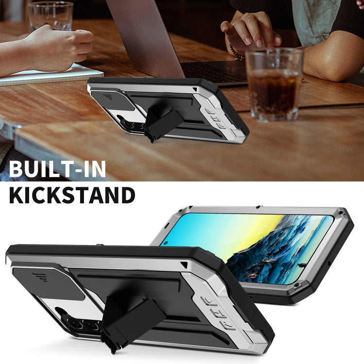 For Samsung Galaxy S22 5G R-JUST Sliding Camera Metal + Silicone Holder Phone Case(Silver)