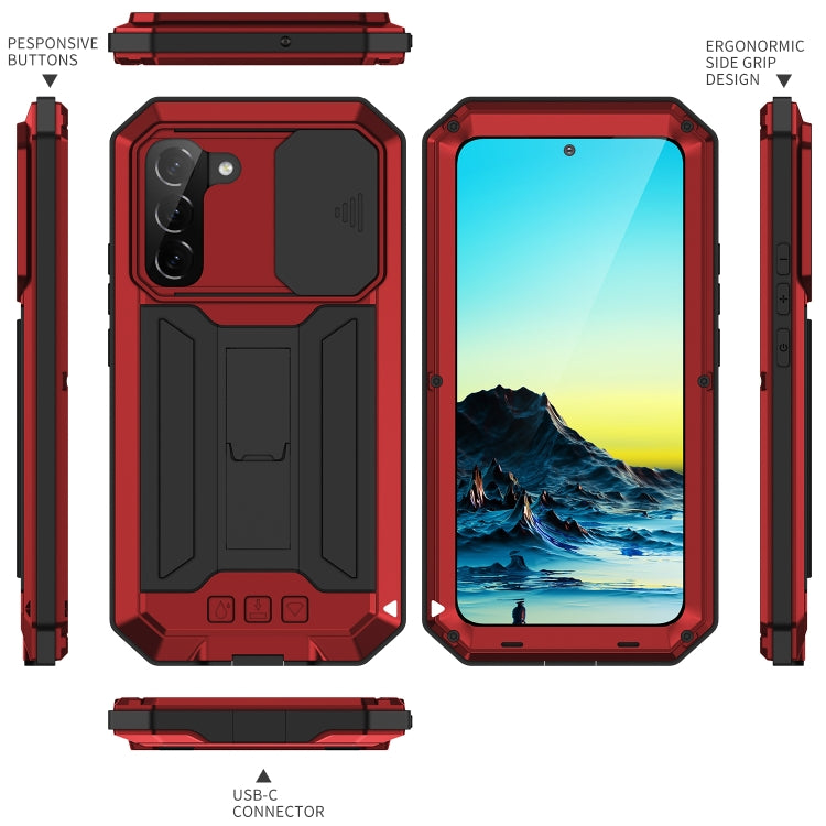 For Samsung Galaxy S22+ 5G R-JUST Sliding Camera Metal + Silicone Holder Phone Case(Red)