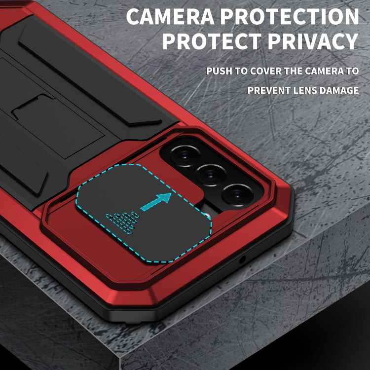For Samsung Galaxy S22+ 5G R-JUST Sliding Camera Metal + Silicone Holder Phone Case(Red)