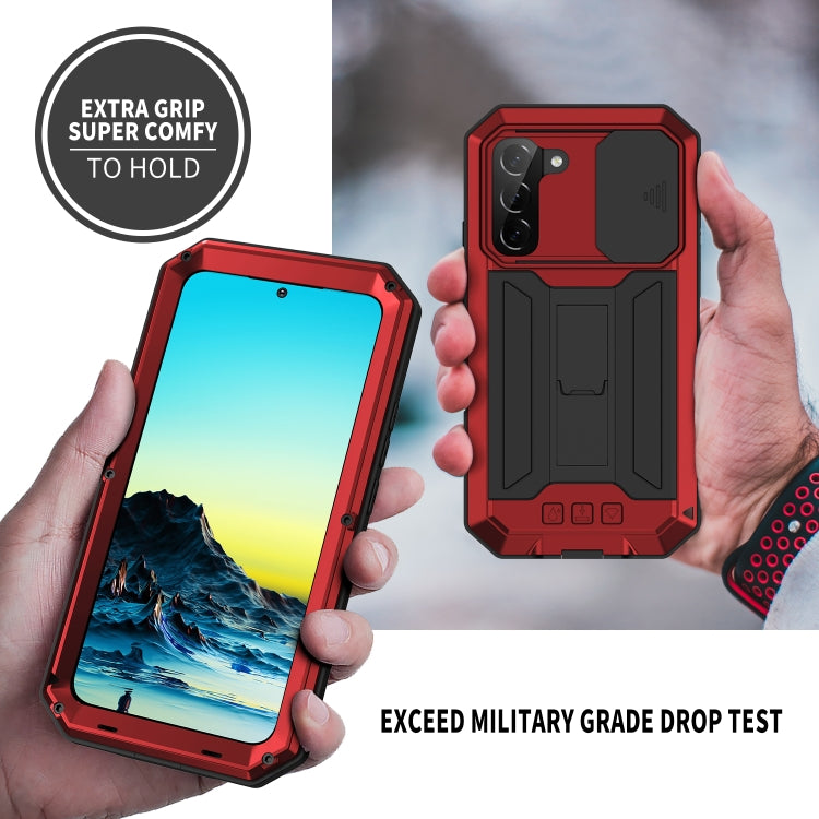 For Samsung Galaxy S22+ 5G R-JUST Sliding Camera Metal + Silicone Holder Phone Case(Red)
