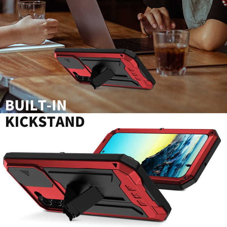 For Samsung Galaxy S22+ 5G R-JUST Sliding Camera Metal + Silicone Holder Phone Case(Red)