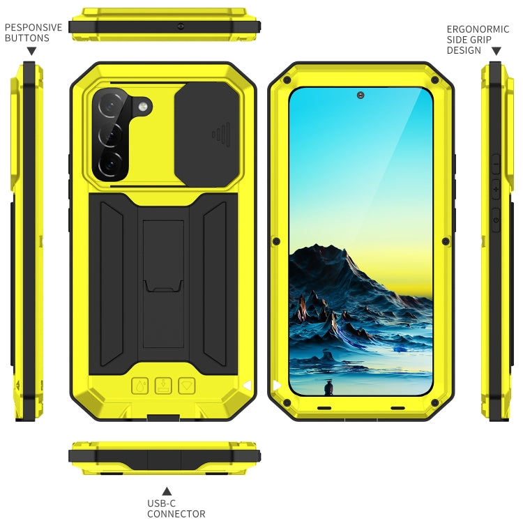 For Samsung Galaxy S22+ 5G R-JUST Sliding Camera Metal + Silicone Holder Phone Case(Yellow)