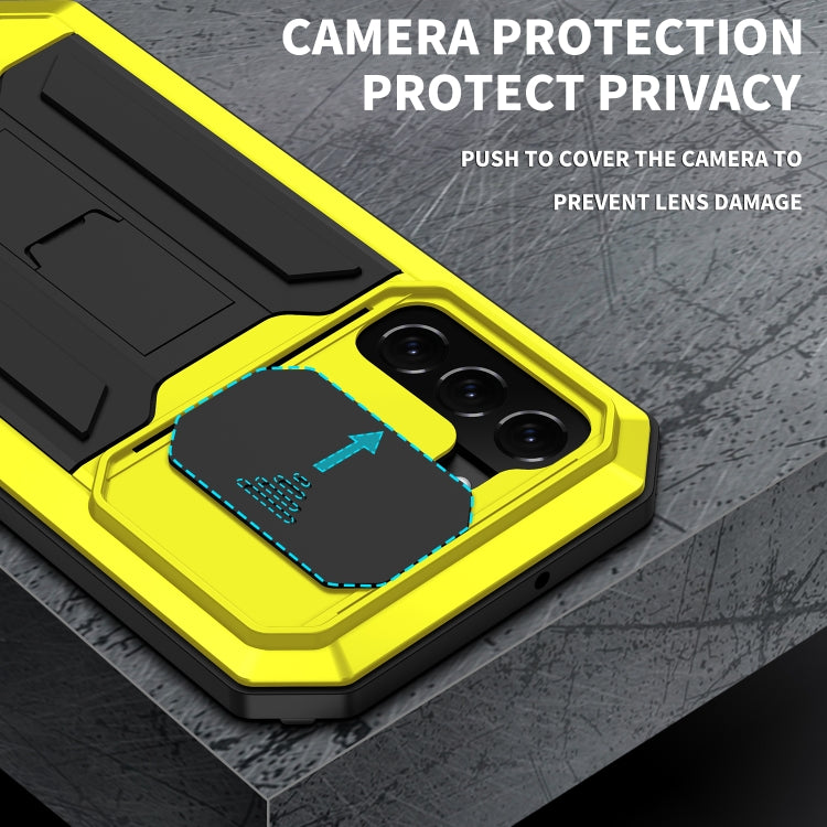For Samsung Galaxy S22+ 5G R-JUST Sliding Camera Metal + Silicone Holder Phone Case(Yellow)