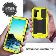 For Samsung Galaxy S22+ 5G R-JUST Sliding Camera Metal + Silicone Holder Phone Case(Yellow)