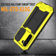 For Samsung Galaxy S22+ 5G R-JUST Sliding Camera Metal + Silicone Holder Phone Case(Yellow)