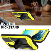 For Samsung Galaxy S22+ 5G R-JUST Sliding Camera Metal + Silicone Holder Phone Case(Yellow)