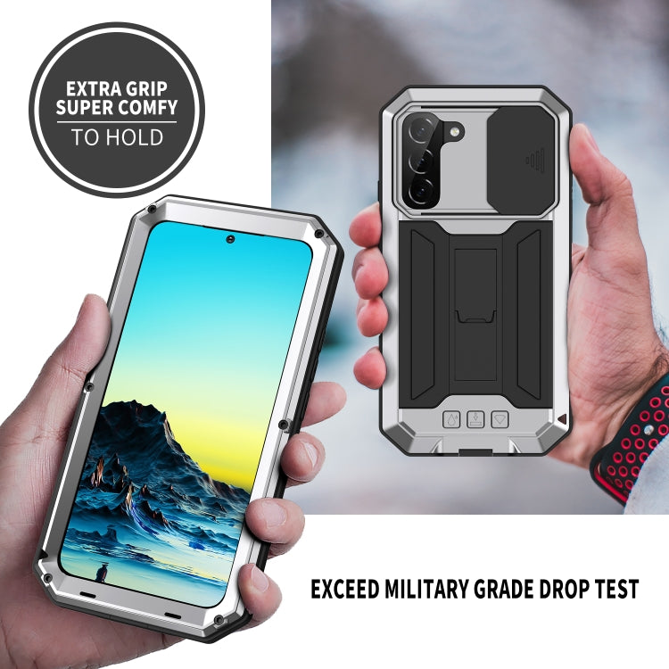 For Samsung Galaxy S22+ 5G R-JUST Sliding Camera Metal + Silicone Holder Phone Case(Silver)