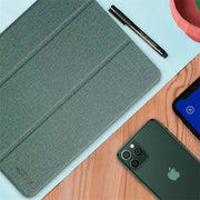 For  iPad 9.7 Mutural Exquisite Series Cloth Texture PU+TPU Leather Case with 3-Fold Holder & Pen Slot & Sleep & Wake-up Function(Green)