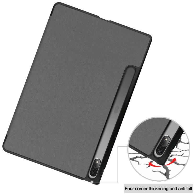 For Lenovo Tab P12 Pro 12.6 Three-folding Holder Custer Texture Leather Tablet Case(Grey)