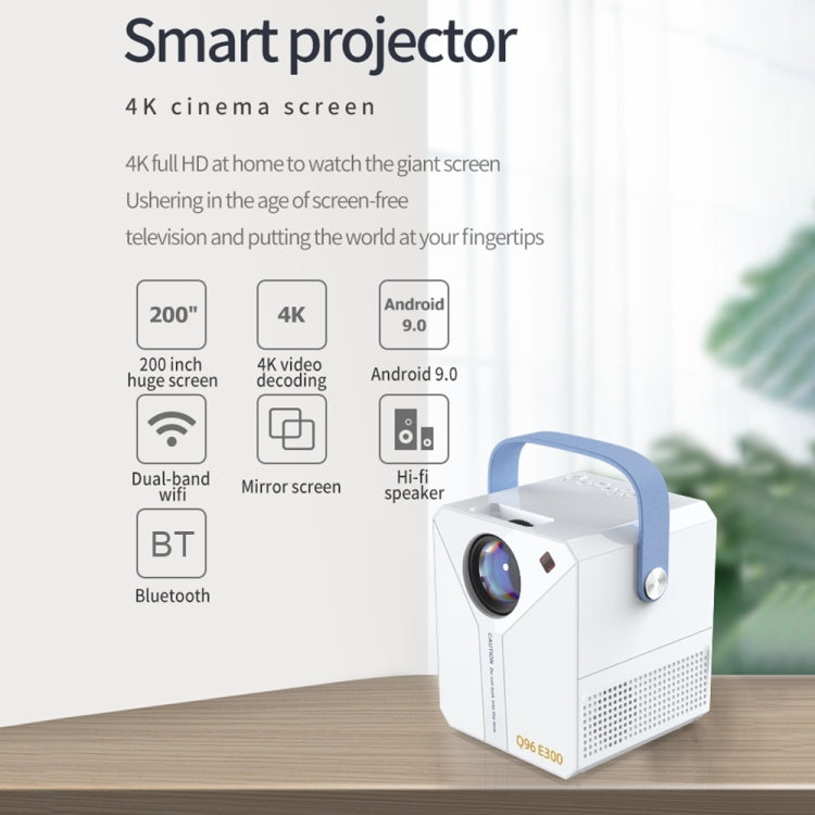 Q96 E300 Intelligent Portable HD 4K Projector, AU Plug, Specification: Phone Screen Version(White)