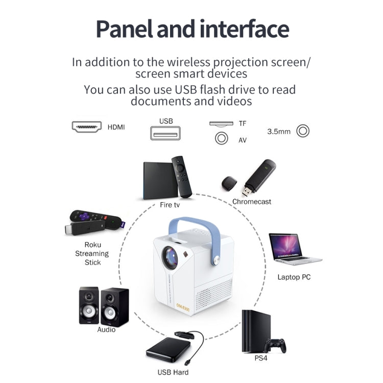 Q96 E300 Intelligent Portable HD 4K Projector, AU Plug, Specification: Phone Screen Version(White)