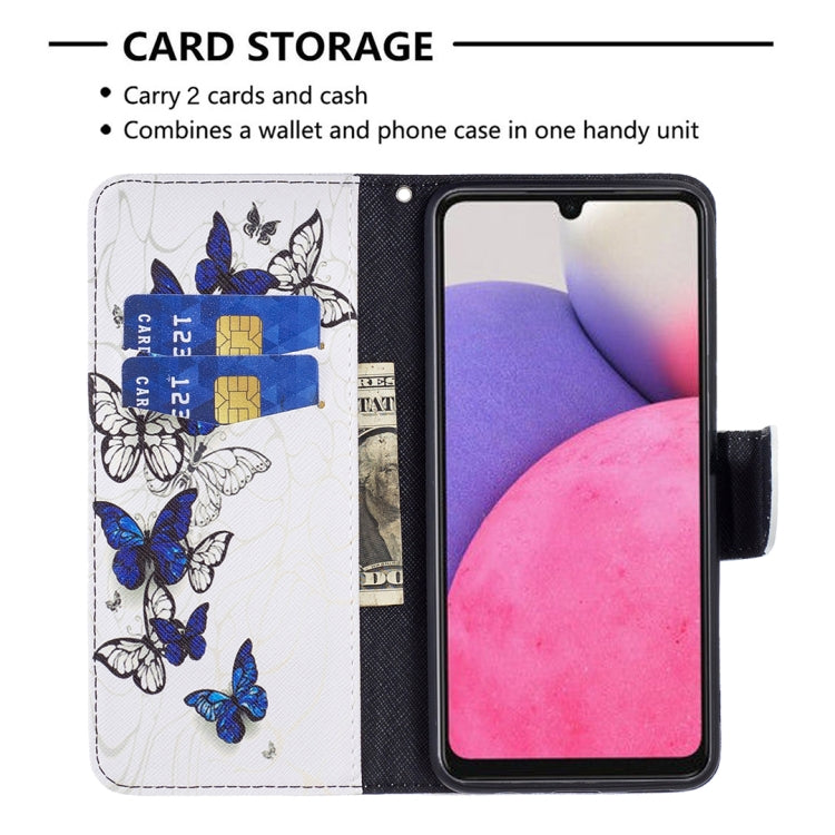 For Samsung Galaxy A33 5G Colored Drawing Leather Phone Case(Butterflies)