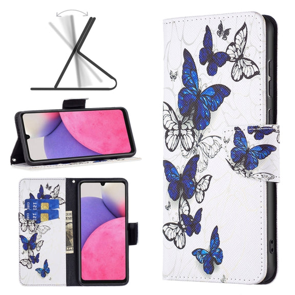 For Samsung Galaxy A33 5G Colored Drawing Leather Phone Case(Butterflies)