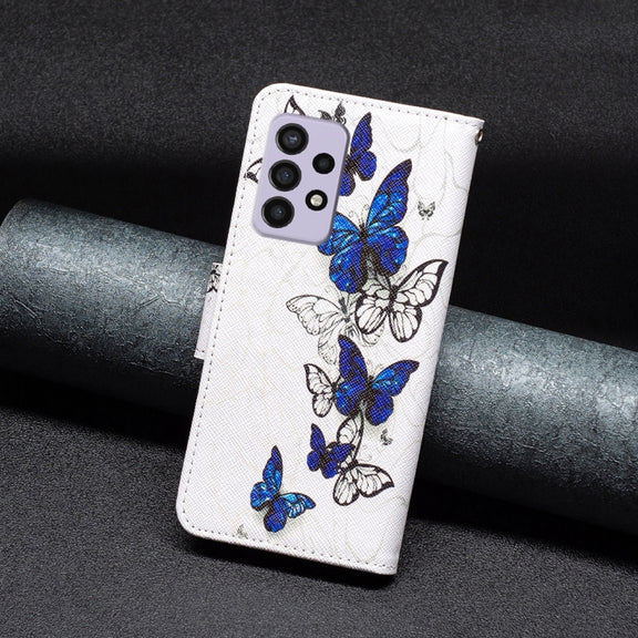 For Samsung Galaxy A33 5G Colored Drawing Leather Phone Case(Butterflies)