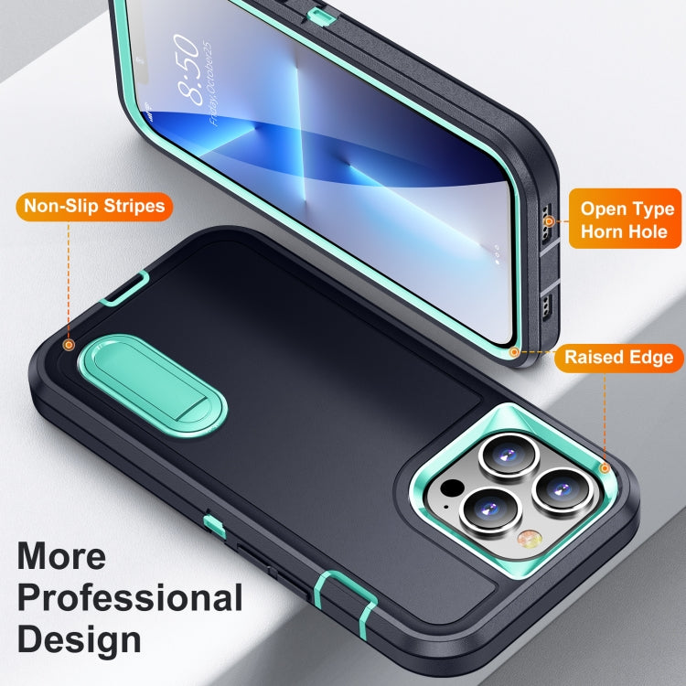 For iPhone 12 / 12 Pro 3 in 1 Rugged Holder Phone Case(Dark Blue+Light Blue)