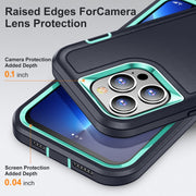 For iPhone 12 / 12 Pro 3 in 1 Rugged Holder Phone Case(Dark Blue+Light Blue)