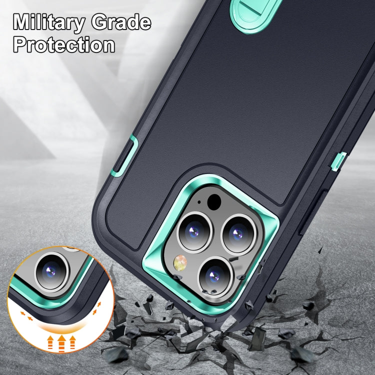 For iPhone 12 / 12 Pro 3 in 1 Rugged Holder Phone Case(Dark Blue+Light Blue)