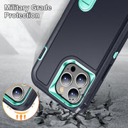 For iPhone 12 / 12 Pro 3 in 1 Rugged Holder Phone Case(Dark Blue+Light Blue)