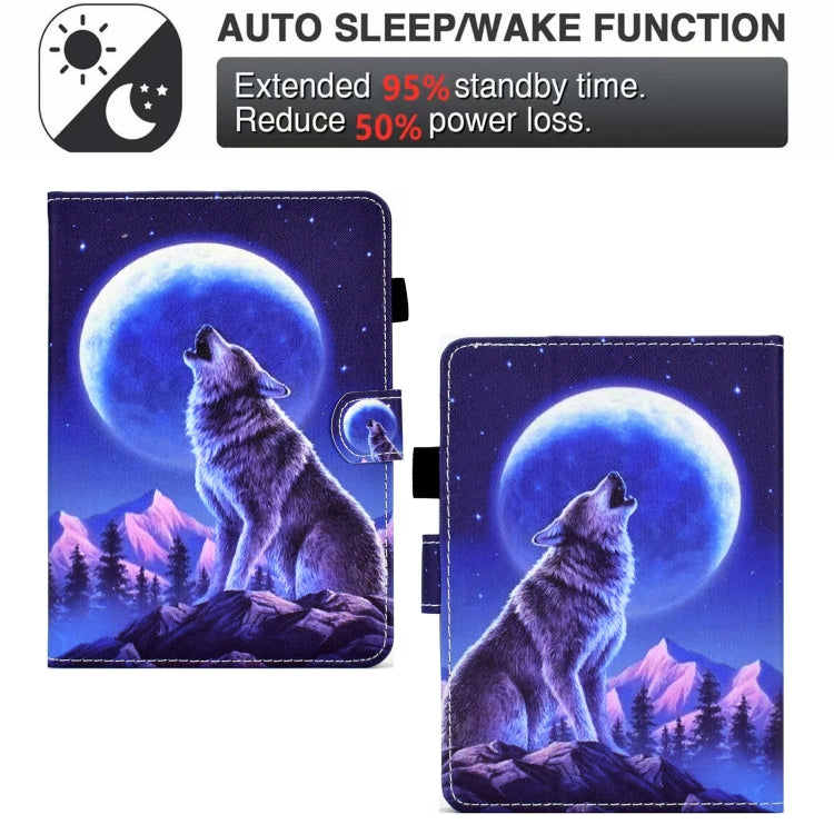 For Amazon Kindle Paperwhite 5 Sewing Pen Slot Leather Tablet Case(Night Wolf)