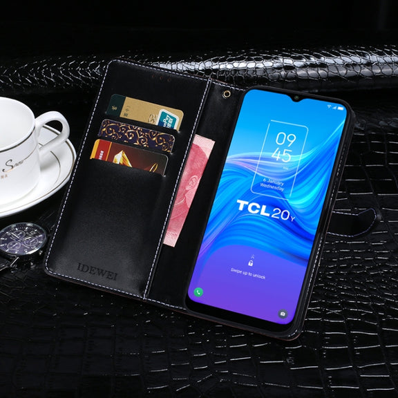 For TCL 20Y idewei Crocodile Texture Horizontal Flip Leather Phone Case(Black)