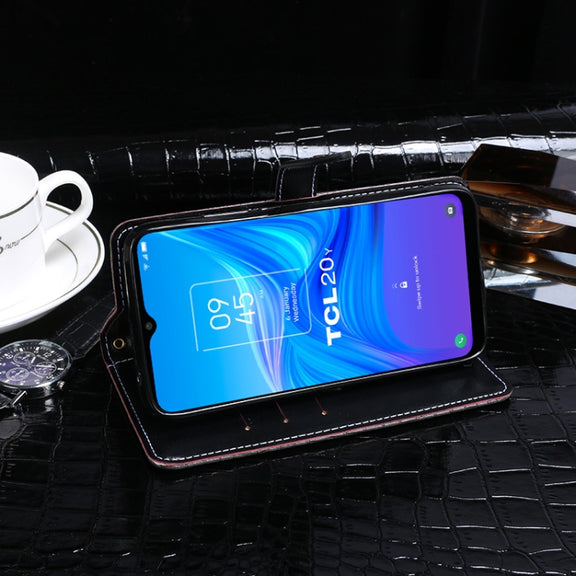 For TCL 20Y idewei Crocodile Texture Horizontal Flip Leather Phone Case(Black)