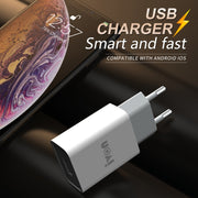 IVON AD-33 2 in 1 2.1A Single USB Port Travel Charger + 1m USB to Micro USB Data Cable Set, US Plug(White)