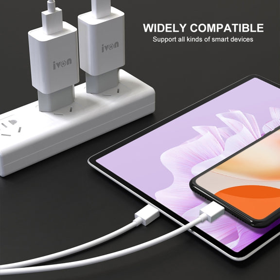 IVON AD-33 2 in 1 2.1A Single USB Port Travel Charger + 1m USB to Micro USB Data Cable Set, US Plug(White)
