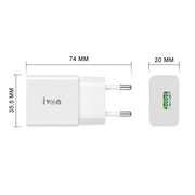 IVON AD-35 2 in 1 18W QC3.0 USB Port Travel Charger + 1m USB to USB-C / Type-C Data Cable Set, EU Plug(White)