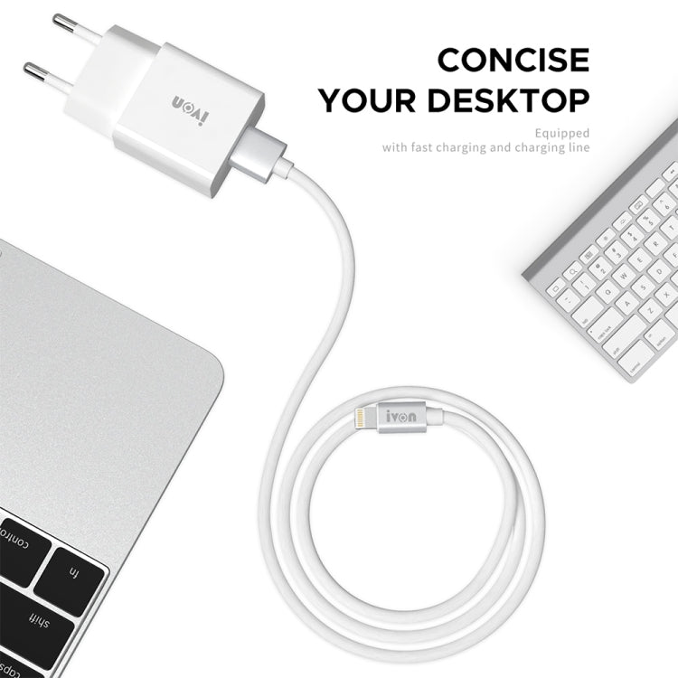 IVON AD-35 2 in 1 18W QC3.0 USB Port Travel Charger + 1m USB to USB-C / Type-C Data Cable Set, EU Plug(White)