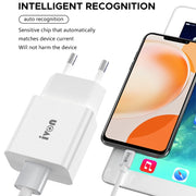 IVON AD-35 2 in 1 18W QC3.0 USB Port Travel Charger + 1m USB to USB-C / Type-C Data Cable Set, EU Plug(White)