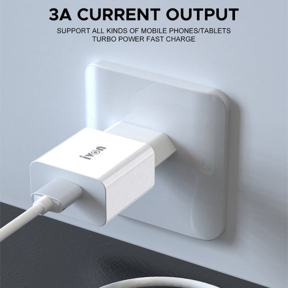 IVON AD-35 2 in 1 18W QC3.0 USB Port Travel Charger + 1m USB to USB-C / Type-C Data Cable Set, EU Plug(White)