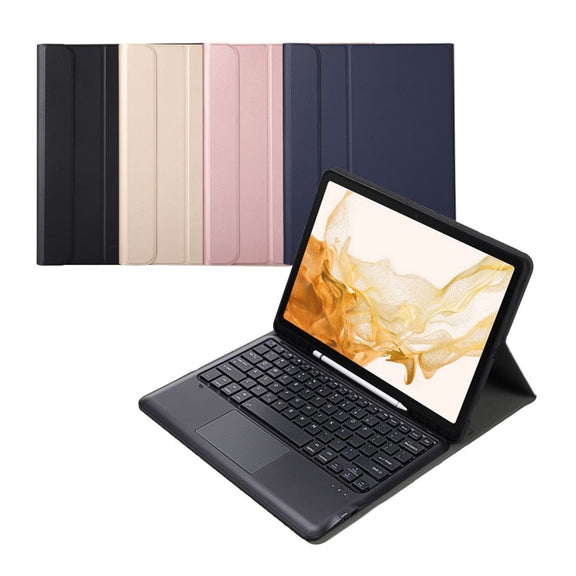 A800B-A Split Bluetooth Keyboard Leather Case with Holder & Pen Slot & Touchpad For Samsung Galaxy Tab S8+ X800(Rose Gold)