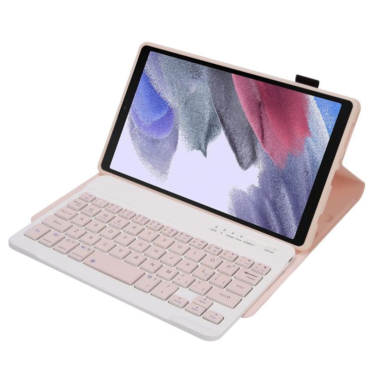 A220 Candy Color TPU Detachable Bluetooth Keyboard Leather Case with Bracket For Samsung Galaxy Tab A7 Lite 8.7 T220 / T225(Pink)