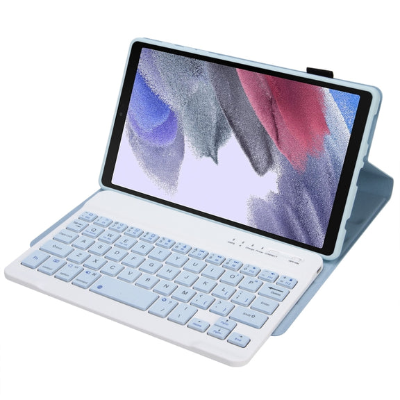 A220 Candy Color TPU Detachable Bluetooth Keyboard Leather Case with Bracket For Samsung Galaxy Tab A7 Lite 8.7 T220 / T225(White Ice Orchid)