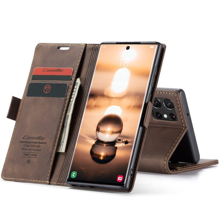 For Samsung Galaxy S22 Ultra 5G CaseMe 013 Multifunctional Leather Phone Case(Coffee)