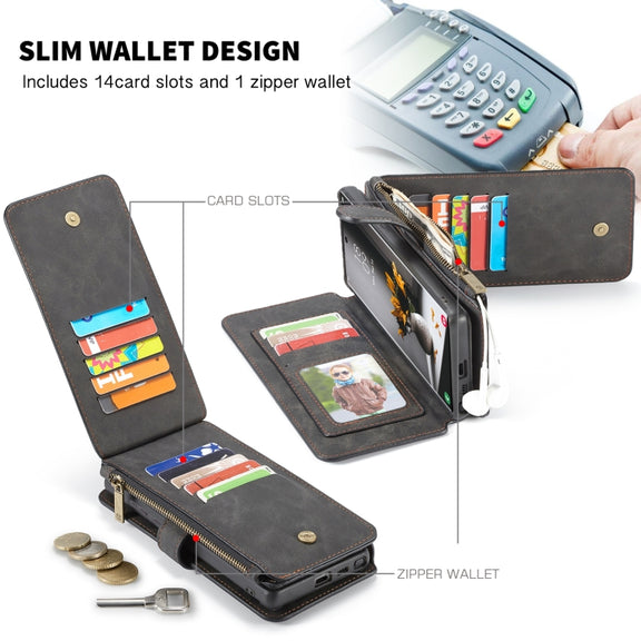 For Samsung Galaxy S22 Ultra 5G CaseMe-007 Detachable Multifunctional Leather Phone Case(Black)