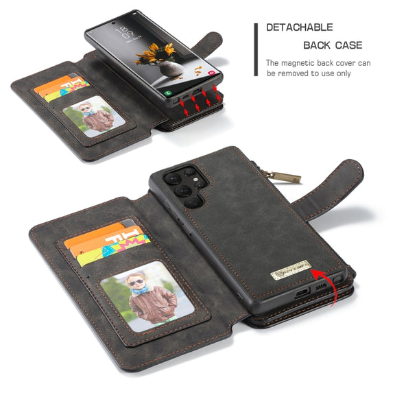 For Samsung Galaxy S22 Ultra 5G CaseMe-007 Detachable Multifunctional Leather Phone Case(Black)