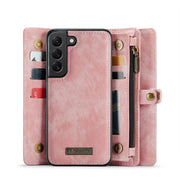 For Samsung Galaxy S22 5G CaseMe-008 Detachable Multifunctional Horizontal Flip Leather Case (Pink)