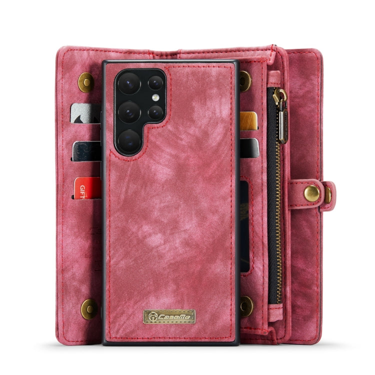 For Samsung Galaxy S22 Ultra 5G CaseMe-008 Detachable Multifunctional Horizontal Flip Leather Case(Red)