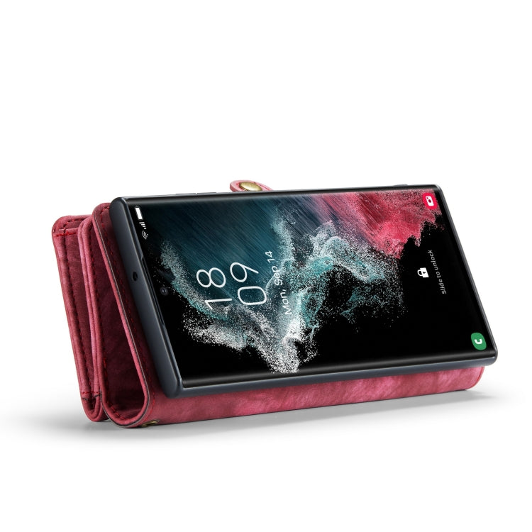 For Samsung Galaxy S22 Ultra 5G CaseMe-008 Detachable Multifunctional Horizontal Flip Leather Case(Red)