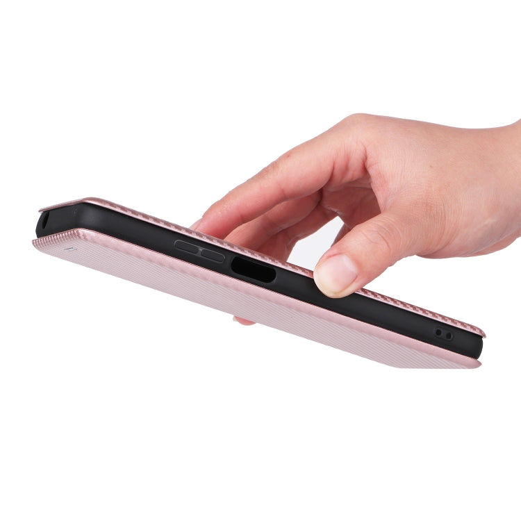For Ulefone Note 12P Carbon Fiber Texture Horizontal Flip PU Phone Case(Pink)