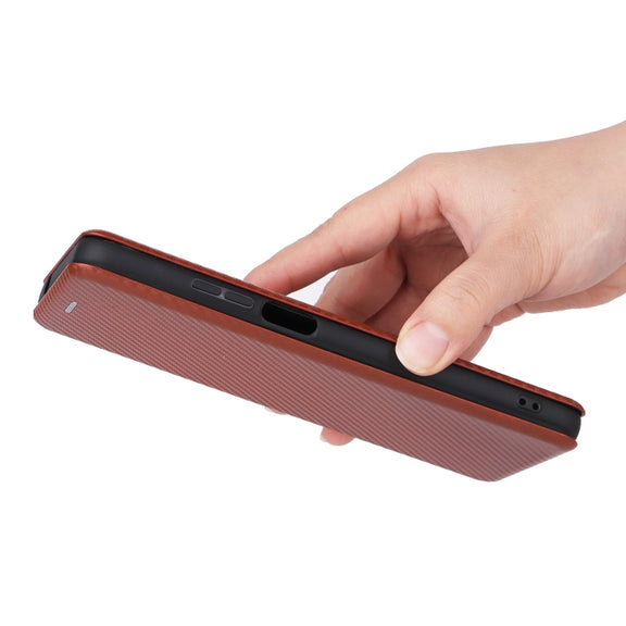 For Ulefone Note 12P Carbon Fiber Texture Horizontal Flip PU Phone Case(Brown)
