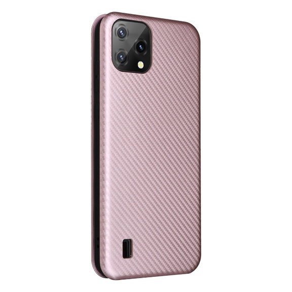 For Blackview A55 Carbon Fiber Texture Horizontal Flip PU Phone Case(Pink)