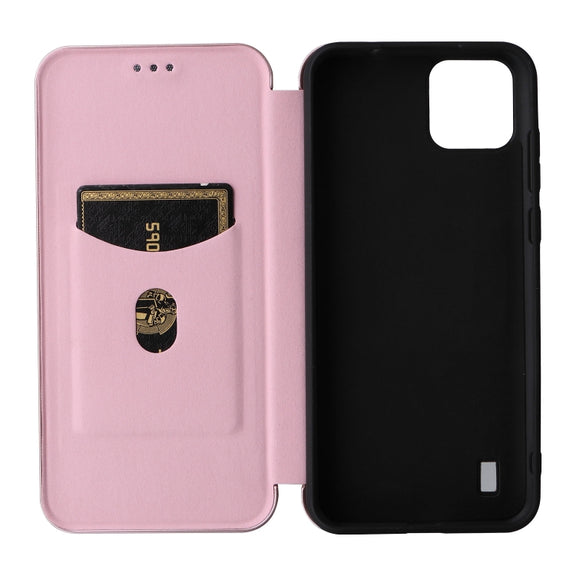 For Blackview A55 Carbon Fiber Texture Horizontal Flip PU Phone Case(Pink)