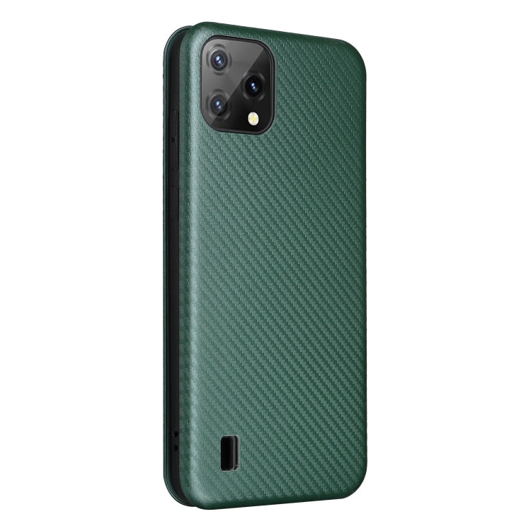 For Blackview A55 Carbon Fiber Texture Horizontal Flip PU Phone Case(Green)
