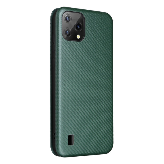 For Blackview A55 Carbon Fiber Texture Horizontal Flip PU Phone Case(Green)