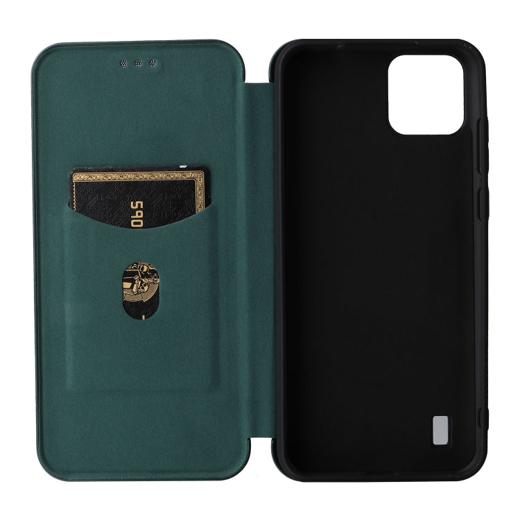 For Blackview A55 Carbon Fiber Texture Horizontal Flip PU Phone Case(Green)
