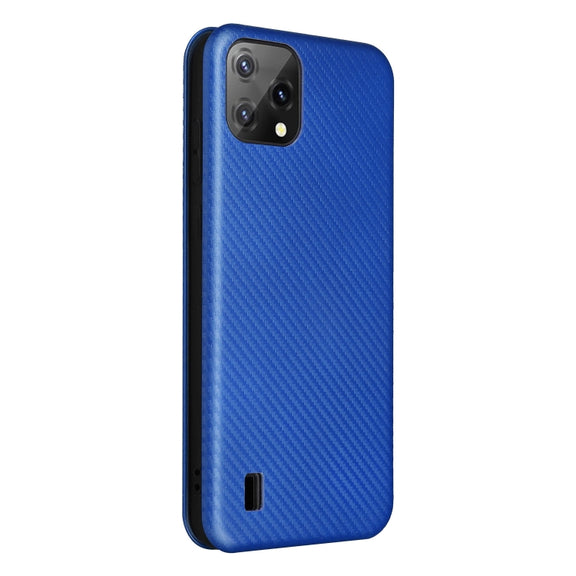 For Blackview A55 Carbon Fiber Texture Horizontal Flip PU Phone Case(Blue)